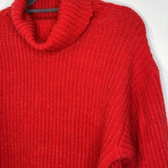 URBAN Outfitters Tomato Red Ribbed Slit Cowlneck Sweater - Picture 2 of 8